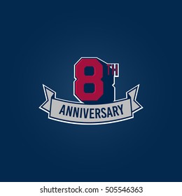 8th Anniversary Celebration Logo using 3d Number, Red Colored Isolated in Blue Background. Retro Style 
