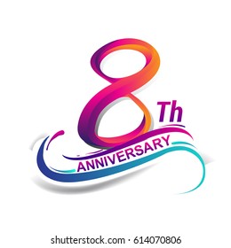 8th anniversary celebration logotype blue and red colored. eight years birthday logo on white background.