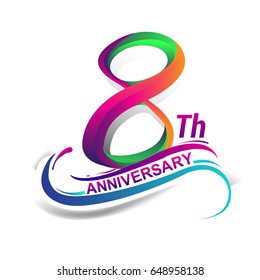 8th anniversary celebration logotype green and red colored. eight years birthday logo on white background
