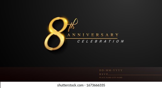 8th anniversary celebration logotype with handwriting golden color elegant design isolated on black background. vector anniversary for celebration, invitation card, and greeting card.