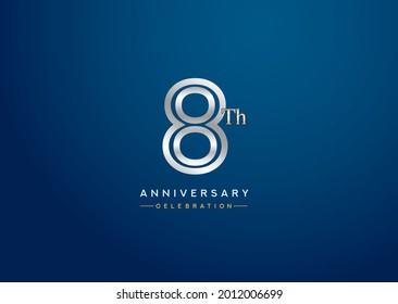 8th anniversary celebration logotype with linked number silver color isolated on blue color. vector anniversary for celebration, invitation card, and greeting card