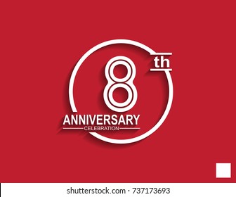 8th anniversary celebration logotype with linked number in circle isolated on red background