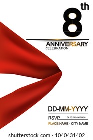 8th anniversary design with big ribbon isolated on white background for celebration event