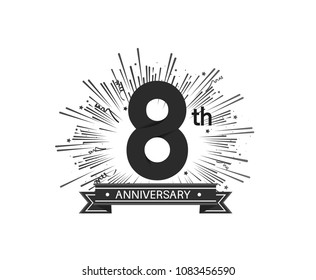 8th anniversary design with firework and ribbon black color for use company celebration 