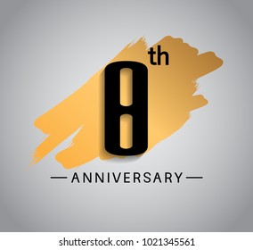 8th anniversary design with golden brush isolated on white background for celebration event