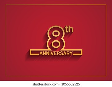 8th anniversary design with simple line style golden color isolated on red background for celebration event