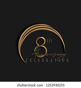8th anniversary, design templates vector and illustrations with golden color and dark background