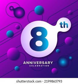 8th Anniversary Logo With Colorful Abstract Background, Template Design For Invitation Card And Poster Your Birthday Celebration. Vector Eps 10