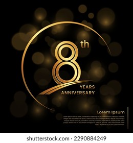 8th Anniversary logo design with double line numbers. Golden anniversary template. Vector Logo Template