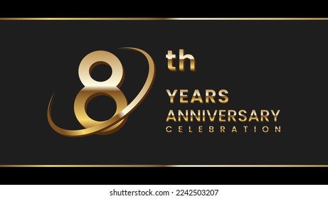 8th anniversary logo design with gold ring. Logo Vector Illustration