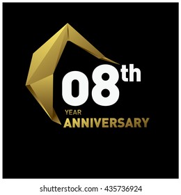 8th anniversary logo with modern gold shape. Anniversary signs illustration. Gold anniversary logo design and illustration