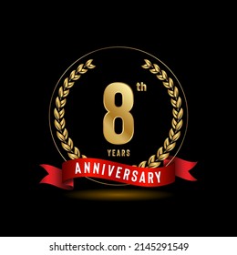 Logotipo del 8° Aniversario. Diseño de planilla de celebración del aniversario para folletos, folletos, revistas, afiches de folletos, banner, web, invitación o tarjeta de saludo. Ilustraciones vectoriales.