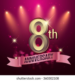 8th Anniversary, Party poster, banner or invitation - background glowing element. Vector Illustration.