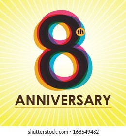 8th Anniversary poster / template design in retro style - Vector Background