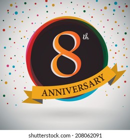 8th Anniversary poster / template design in retro style - Vector Background
