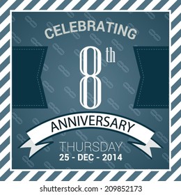8th Anniversary poster / template design in retro style - Vector Background