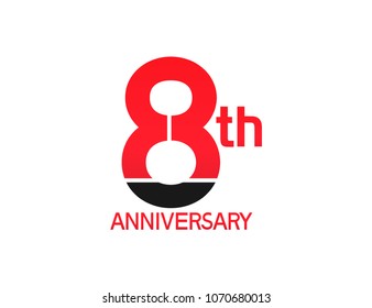 8th anniversary red and black design simple isolated on white background for celebration