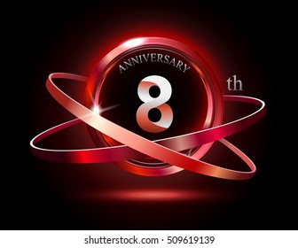 8th anniversary with shiny red ring on black background