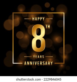 8th Anniversary. Anniversary template design with golden font for celebration events, weddings, invitations and greeting cards. Vector illustration