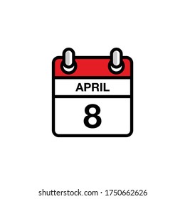 8th of April flat day of the month calendar icon. Date and time schedule concept. Vector illustration design