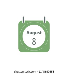 8th August calendar icon. Flat style vector calendar illustration