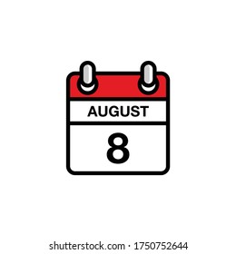8th of August flat day of the month calendar icon. Date and time schedule concept. Vector illustration design