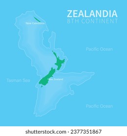 8th Continent Zealandia map Vector illustration