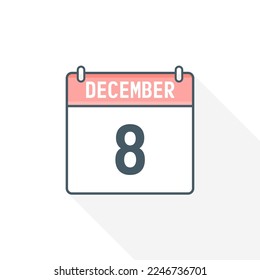 8th December calendar icon. December 8 calendar Date Month icon vector illustrator
