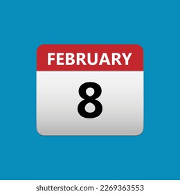 8th February calendar icon. February 8 calendar Date Month icon