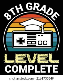 8th Grade Gamer Graduation 2022 T-Shirt 8th Gade Level Complete Video Gamer Graduate T-Shirt Design With Video Game Controller