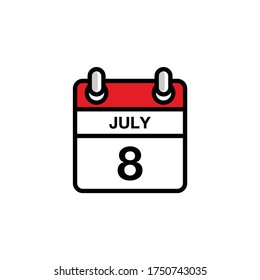 8th of July flat day of the month calendar icon. Date and time schedule concept. Vector illustration design