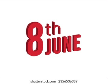 8th june , Daily calendar time and date schedule symbol. Modern design, 3d rendering. White background.