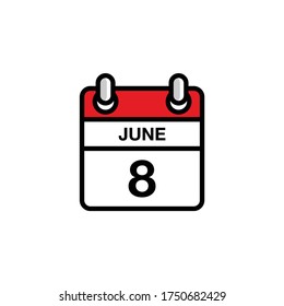 8th of June flat day of the month calendar icon. Date and time schedule concept. Vector illustration design