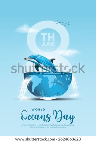 8th June World oceans day design with whale and earth. Creative vector illustration design.
