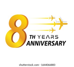 8th - logo eight years aircraft aviation company anniversary, badge isolated on white background - Vector 