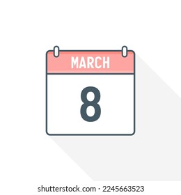 Icono del calendario 8 de marzo. Marzo 8 calendario Fecha Mes Icono Ilustrador vectorial