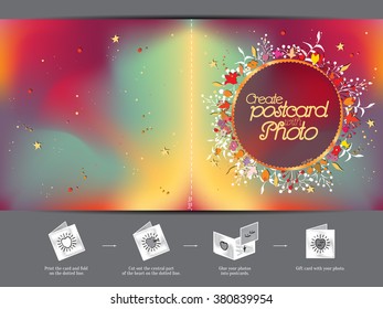 8th march floral multicolor vector postcard for women's day with circle frame and made instruction