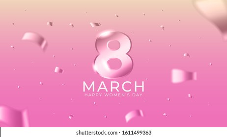 8th march happy women’s day. International women’s day with pink background and spark confetti. Happy mother’s day. Illustration vector EPS 10.