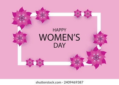 8th March, Happy Women's Day Card or Poster Design Decorated with Beautiful Pink Flowers