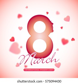 8th March, Happy Women's Day background with hearts.
