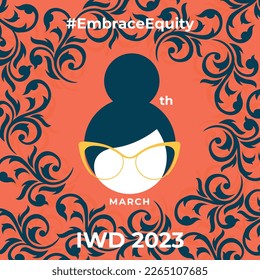 8th March hugging herself. Embrace Equity is campaign theme of International Women's Day 2023. Vector illustration.