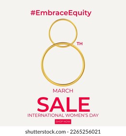 8th March hugging herself. Embrace Equity is campaign theme of International Women's Day 2023. Vector illustration.