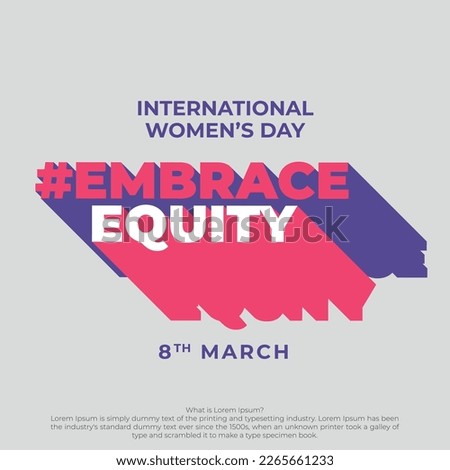 8th March hugging herself. Embrace Equity is campaign theme of International Women's Day 2023. Vector illustration. Foto d'archivio © 