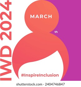 8th March hugging herself. Inspire Inclusion is the campaign theme of International Women's Day 2024. Vector illustration