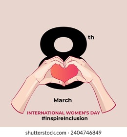 8th March hugging herself. Inspire Inclusion is the campaign theme of International Women's Day 2024. Vector illustration