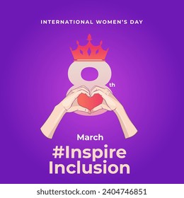 8th March hugging herself. Inspire Inclusion is the campaign theme of International Women's Day 2024. Vector illustration