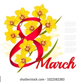 8th March illustration. Holiday yellow flowers background. Vector.