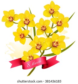 8th March illustration. Holiday yellow flowers background. Vector.