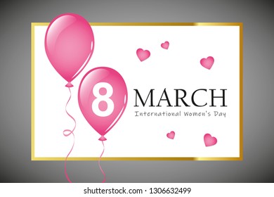 8th march international womans day greeting card with pink balloons vector illustration EPS10