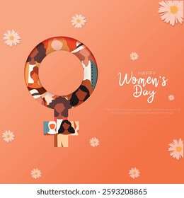 8th March - International women's day post and greeting card design. Happy Woman's day celebration poster and background vector illustration .